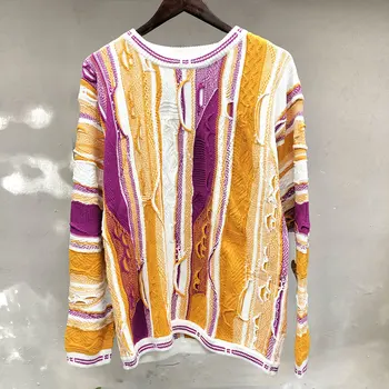 2023 Вязаный свитер с круглым вырезом, Высококачественный Контрастный Ретро-этнический свитер в японском стиле для мужчин, Цветной пуловер, свитер