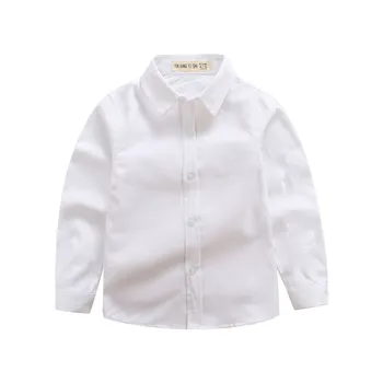 Детская рубашка из белого хлопка С длинным рукавом и лацканами, однотонная рубашка, костюм, Смокинг, Детские праздничные мероприятия в кампусе.