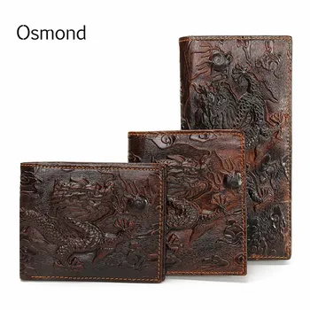 Мужские кошельки Osmond Vintage из натуральной кожи, уникальный дизайн бренда, рисунок китайского дракона, мужской складной длинный короткий кошелек, держатель для карт