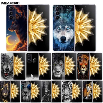Для Honor Magic V2 Case VER-AN1 Wolf Lion Прозрачные Жесткие Пластиковые Чехлы Для ПК-Телефонов Задняя Крышка Для Huawei Honor Magic V2 5G Coques Сумки