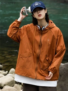 Куртки с капюшоном, женские однотонные солнцезащитные основы для отдыха, популярные стильные унисекс в европейском стиле, модные креативные Женские весенние Универсальные