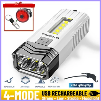 Мини светодиодный фонарик Сверхяркий тактический фонарик с аккумулятором питания наружное освещение 4 режима USB Перезаряжаемая велосипедная фара