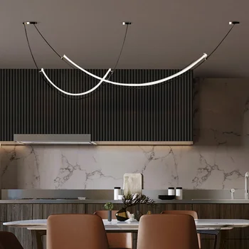 Современная светодиодная потолочная люстра для столовой Гостиной Кухни бара в скандинавском минималистичном линейном подвесном светильнике внутреннего освещения