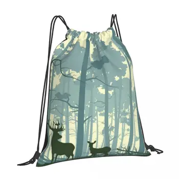 Рюкзак в готическом стиле Оленьего леса Харадзюку, художественные сумки на шнурках для творчества, школьные кемпинги, экскурсии, холст