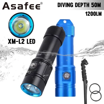 Asafee AF17D 50-метровый подводный фонарик для дайвинга L2 LED 1200LM SOS Light Индикатор заряда батареи IPX8 Водонепроницаемый фонарь