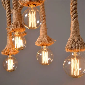 Ретро Винтажный подвесной светильник из пеньковой веревки, американские промышленные подвесные светильники, Креативные потолочные светильники в стиле лофт в стиле Кантри E27 Edison LED