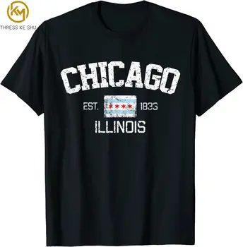 Винтажная футболка Chicago Illinois Est. 1833 для мужчин и женщин, футболка оверсайз, повседневные хлопковые футболки Four Seasons на каждый день, короткая уличная одежда