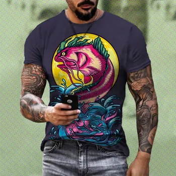 Новая модная мужская футболка для морской рыбалки, дышащая Повседневная футболка с коротким рукавом и 3D рыбным принтом, Удобная мужская одежда большого размера