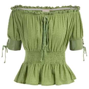 BP Сексуальные женские винтажные топы в стиле ретро Стимпанк в викторианском стиле с коротким рукавом и открытыми плечами