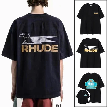 Классический принт RHUDE Fast Eagle для мужчин и женщин 1: 1, высококачественные винтажные футболки с коротким рукавом