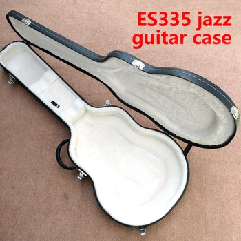 Жесткий футляр для джазовой электрогитары ES-335 с полым корпусом, черная кожа, белая подкладка, бесплатная доставка