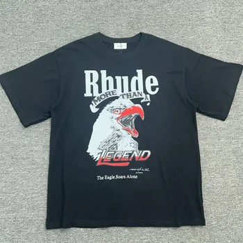 RHUDE Новая очень большая футболка с коротким рукавом 1:1, двухслойная прострочка сзади, хлопковая футболка с принтом High Street Top