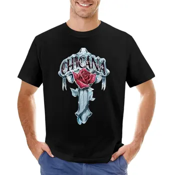 Футболка с рисунком Chicana Cross With Rose, графические футболки, футболки для тяжеловесов, мужские футболки