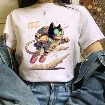 Женская забавная летняя Новая футболка с принтом Кота из мультфильма для отдыха, Модная повседневная футболка с коротким рукавом и круглым вырезом.