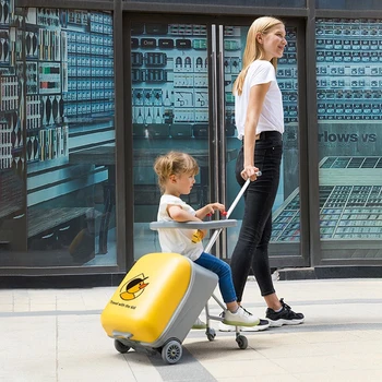 Детский мультяшный чемодан-самокат, Ленивая ручная кладь, сумка-тележка на колесиках, коляска для ребенка, Желтый дорожный чемодан-интернат
