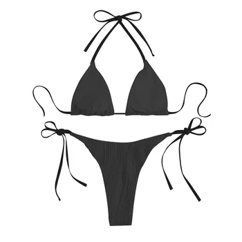женский купальник, белый бикини с разрезом на бретелях и спинке, 2023, однотонный сексуальный купальник для отдыха, пляжная одежда купальник женский