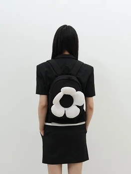 Черный Нейлон Белый Цветок Весенний Рюкзак Для Пикника 2023 Новый Японский Корейский Рюкзак для Женщин Мода Простота Kawaii Цветок Булочка