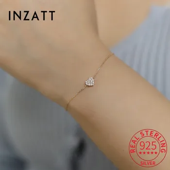INZATT, настоящее серебро 925 пробы, браслет-цепочка с циркониевым сердечком для женщин, Классические изысканные ювелирные изделия, минималистичные аксессуары