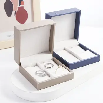 Коробка для хранения ювелирных изделий, квадратный держатель для колец из искусственной кожи, коробка для колец, серьги, шкатулки для ювелирных изделий, футляр для хранения