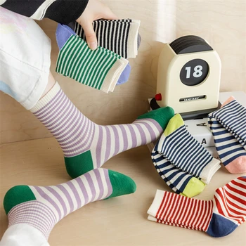 Носки для женщин высокого качества, Новинки 2023 года, Модные повседневные хлопчатобумажные носки в японском стиле, Дышащие женские носки в полоску для девочек