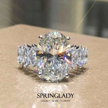SpringLady 925 стерлингового серебра овальной формы 5Carat высокоуглеродистой бриллиантами кольцо свадьба помолвка юбилей кольцо модные