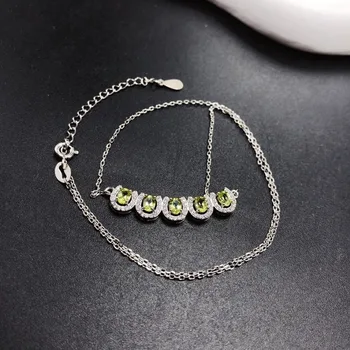 Подвеска с драгоценным камнем YULEM Green Peridot для женщин, ожерелье с серебряными украшениями, подарок на День рождения, годовщину, Круглый зеленый драгоценный камень