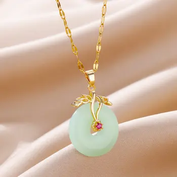 Круглые ожерелья с подвесками из натурального камня Для женщин Ожерелье с цепочкой из нержавеющей стали с позолотой Модные Эстетичные ювелирные аксессуары