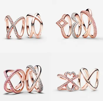 Светящееся кольцо в стиле Pandora из стерлингового серебра S925 пробы - розово-серебристый двухцветный дизайн с восхитительным блеском