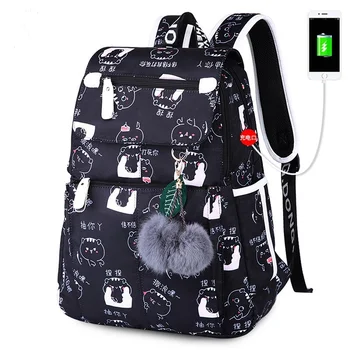 Школьные сумки для девочек, женский рюкзак для ноутбука, USB-рюкзак, детская школьная сумка с милым котом