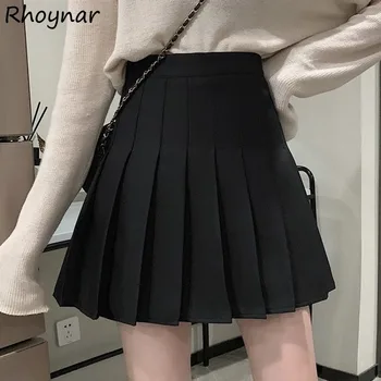 Плиссированные юбки для женщин с высокой талией, простые мини-юбки в японском стиле Kawaii для школьниц, мода Harajuku, Весенние основы с подкладкой