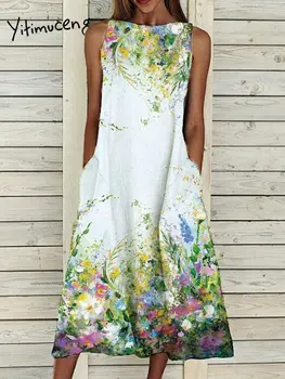 Повседневное платье Yitimuceng для женщин с круглым вырезом и панелями, мода 2023, Весна, Новая свободная дизайнерская удобная одежда большого размера
