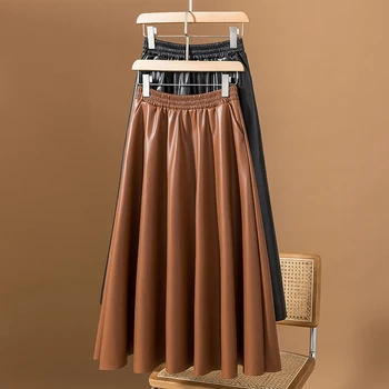 Модная высококачественная кожаная юбка средней длины с высокой талией, новинка 2023, осень-зима, большие размеры 4xl, женские винтажные юбки, Элегантные