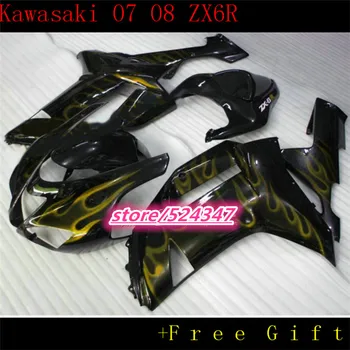 Популярные производители на рынке для kawasaki ninja ZX6R 07, 08 гладкие чернила, черный мотоциклетный обтекатель из кумквата желтого пламени-Fei