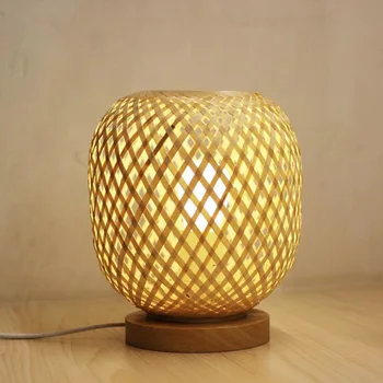 Прикроватная светодиодная настольная лампа, освещение в стиле спальни, скандинавские плетеные из бамбука Простые настольные лампы E27 для спальни, украшение домашнего стола в стиле деко.