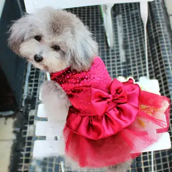 Домашнее животное Собака Щенок Бант Газовое платье Юбка Кошка блестки Одежда принцессы Одежда