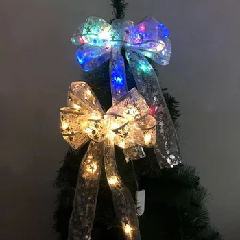 Большой светодиодный Рождественский бант для украшения верхушки Рождественской елки, бант с подсветкой, Рождественский подвесной орнамент, прямая поставка