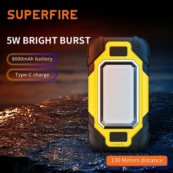 Светодиодный фонарик SuperFire X102 USB со встроенным аккумулятором, Многофункциональный складной рабочий фонарь, водонепроницаемый фонарь для рыбалки и кемпинга