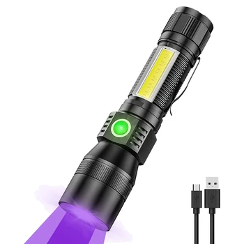 Новый ультрафиолетовый фонарик фиолетового цвета, супер яркий маленький перезаряжаемый водонепроницаемый магнитный светодиодный фонарик, карманная вспышка