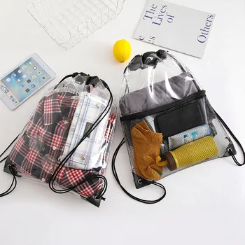 Прозрачная Водонепроницаемая сумка для стирки, дорожная сумка на шнурке, пляжная сумка, Спортивный Портативный рюкзак для хранения грязной одежды