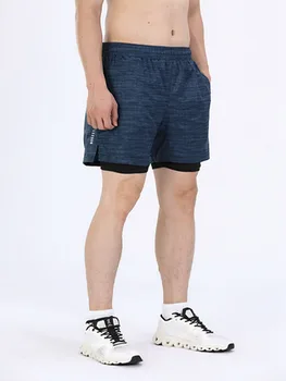 Мужские шорты для бега 2 В 1, Пляжные спортивные шорты, быстросохнущие шорты для фитнеса, двухслойные Марафонские лоскутные шорты