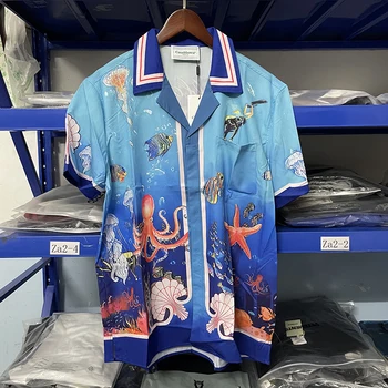 Высококачественные рубашки Casablanca Fashion Blue Ocean, высококачественные повседневные рубашки для пляжного серфинга, мужская одежда, Одежда