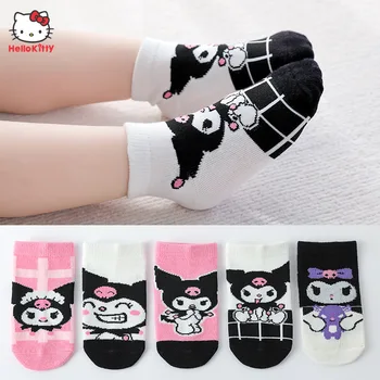 Детские носки Sanrio Kuromi Hello Kitty с рисунком Аниме для девочек, милые хлопковые средние носки, спортивные дышащие Модные эластичные носки, подарки для детей