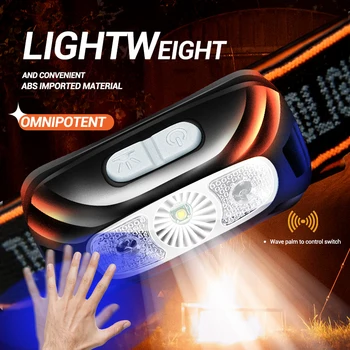 5 Вт Светодиодный фонарик, мини-USB Перезаряжаемый сенсорный налобный фонарь для рыбалки, кемпинга, передний фонарь со встроенным аккумулятором