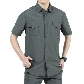 Летняя мужская быстросохнущая рубашка с короткими рукавами, изготовленная на заказ рабочая одежда военной бригады, Дышащая, впитывающая пот Печать логотипа