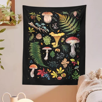 Гобелен с грибами, Ботанический Настенный рисунок с грибами, Вертикальные эстетические гобелены в стиле бохо для декора спальни и гостиной