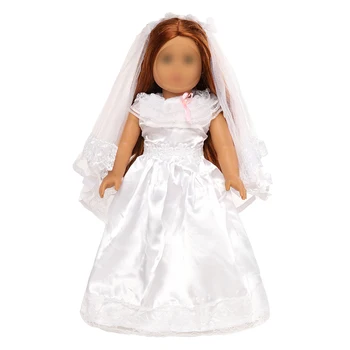 BARWA Новое Поступление, 2 предмета для 18-дюймовой Куклы, Свадебное платье Невесты с вуалью для 18-дюймовых Кукол, Подарок для детей от 3 до 8 лет (БЕЗ Куклы)
