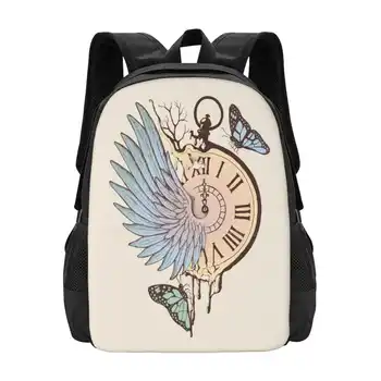 Le Temps Passe Vite (Время летит), Рюкзак для подростков, студентов колледжа, Дизайнерские сумки, Мухи времени, Смерть, Сюрреализм, Птичье крыло