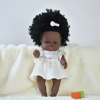 35 см Имитационная Кукла-Младенец Афроамериканка Реборн Реалистичная Черная Полностью Силиконовая Кукла-Младенец Игрушки для Девочек Реалистичные Мягкие для Детей Подарки