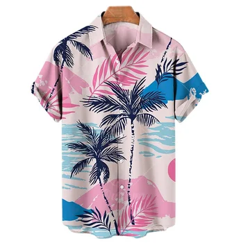 Мужская летняя рубашка Aloha с 3D принтом, супер крупный цветочный растительный узор, пляжный тропический досуг, уличный курорт, Harajuku Y2k, одежда