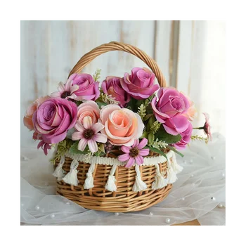 Плетеная корзина для хранения и ленты Свадебные корзины для цветочниц Плетеная корзина для цветов из ротанга для домашнего декора сада
